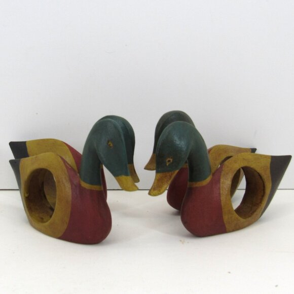 Vintage Mallard Duck Hand Painted Napkin Rings Set of 6 One Repaired Read - Picture 3 of 6